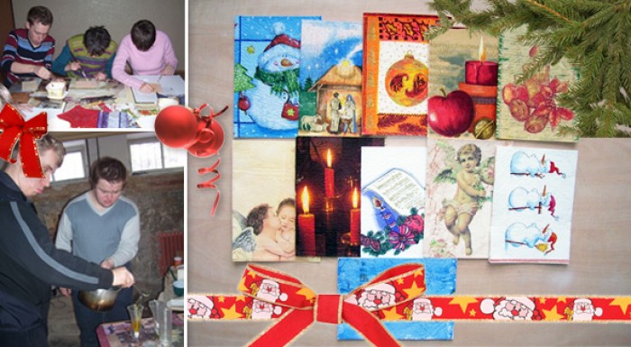 Vianočné a novoročné ručne vyrábané pozdravy od ťažko zdravotne postihnutých detí.