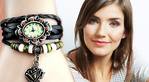 Vintage dámske hodinky s príveskom ruže