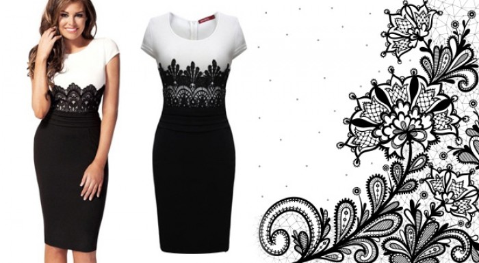 Krásne a elegantné čiernobiele šaty s čipkou