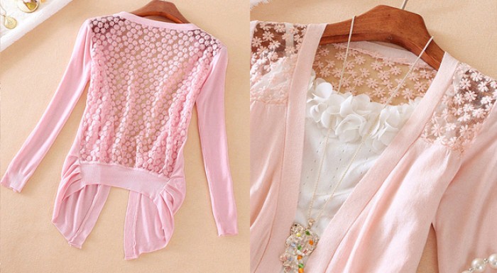 Trendy dámsky svetrík s čipkou s motívom kvetov