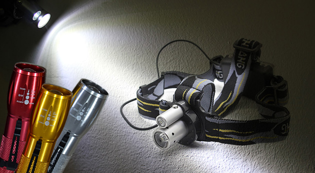 LED baterka a profesionálna LED čelovka s laserom