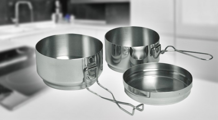 Trojdielny kempingový riad z nerezu