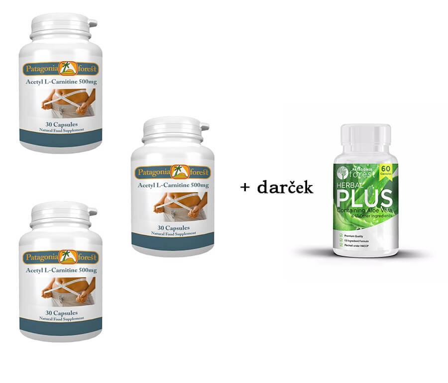 48Patagonia Forest: 3 x L-karnitín - spaľovač tukov 30 tabliet + Herbal Plus komplex 30 tabliet ZDARMA