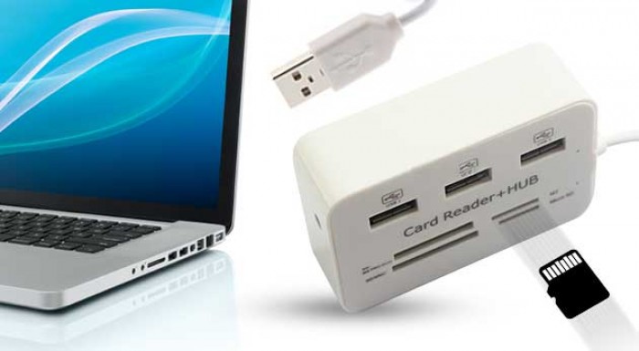 USB rozbočovač a čítačka SD kariet v jednom