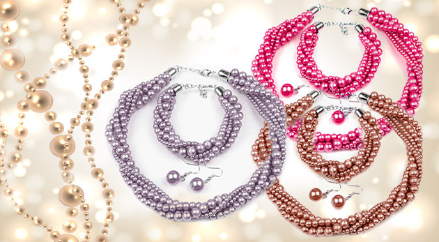 Trojdielny set voskovaných perál v 13 farbách