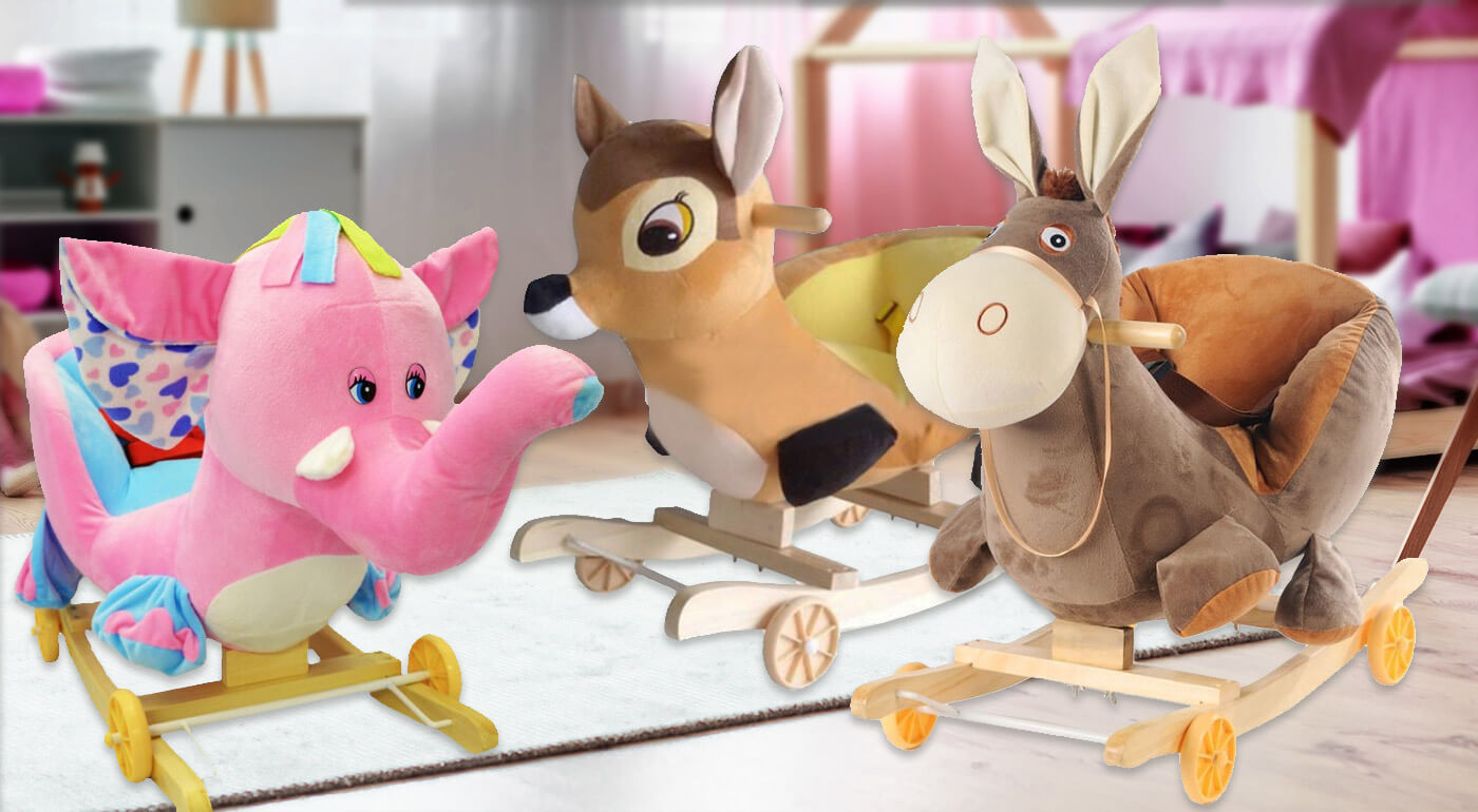 Hojdacie zvieratká z dreva a plyšu