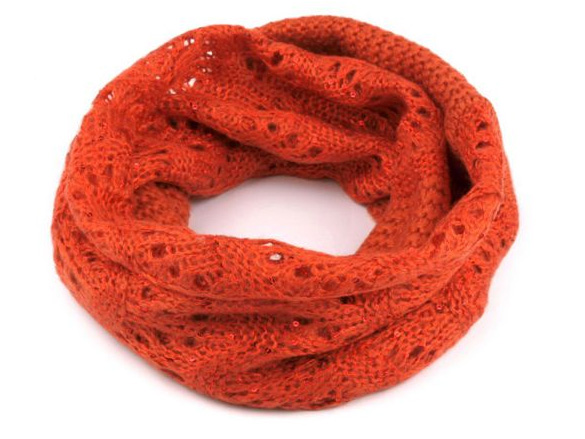 Dámsky pletený nákrčník s flitrami - oranžová farba