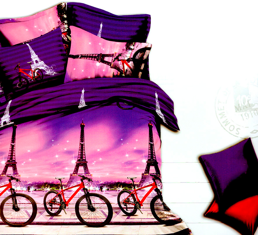 3D posteľné obliečky na jednolôžko - Pohoda v Paríži (obliečka na vankúš 70 x 90 cm a obliečka na paplón 140 x 200 cm)