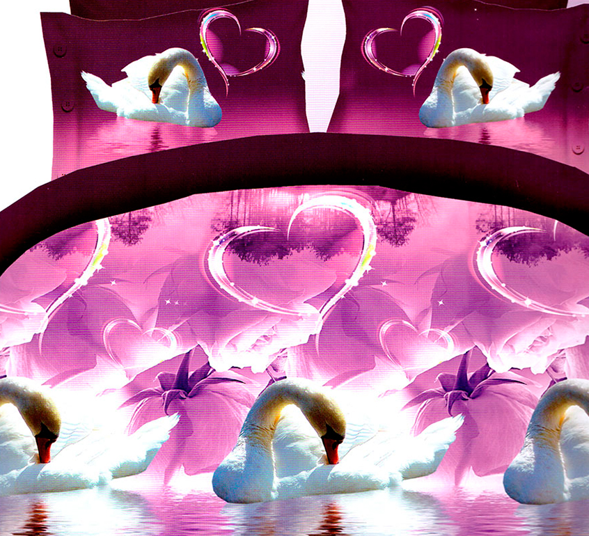 3D posteľné obliečky na jednolôžko - Labude so srdcom (obliečka na vankúš 70 x 90 cm a obliečka na paplón 140 x 200 cm)