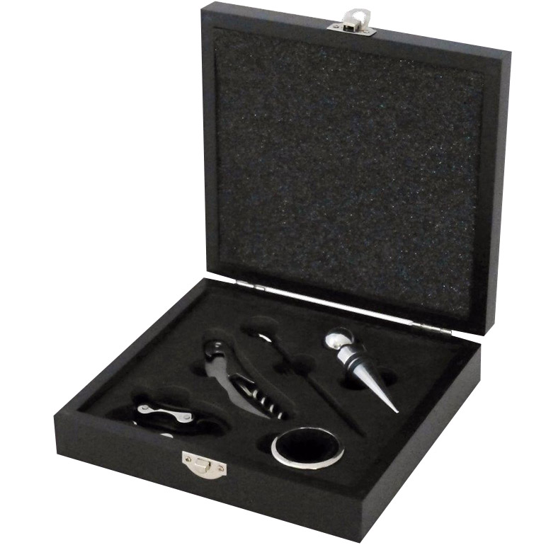 Luxusná darčeková krabička BLACK s vinárskou súpravou 5 pomôcok