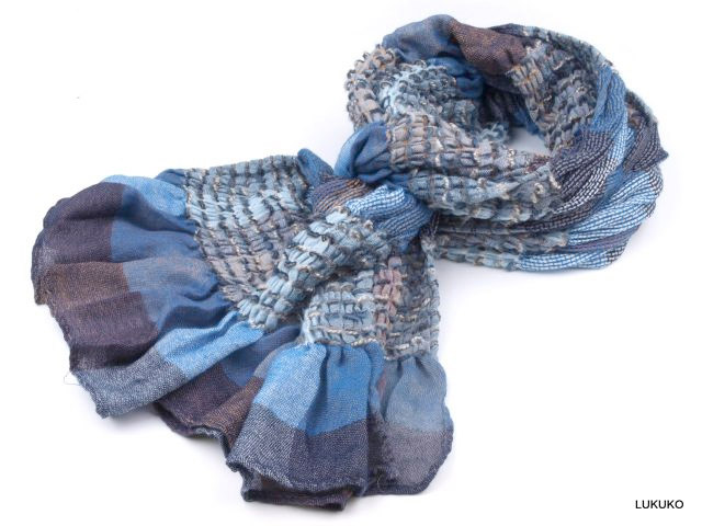 dámsky preplietaný a žabkovaný šál - modrá