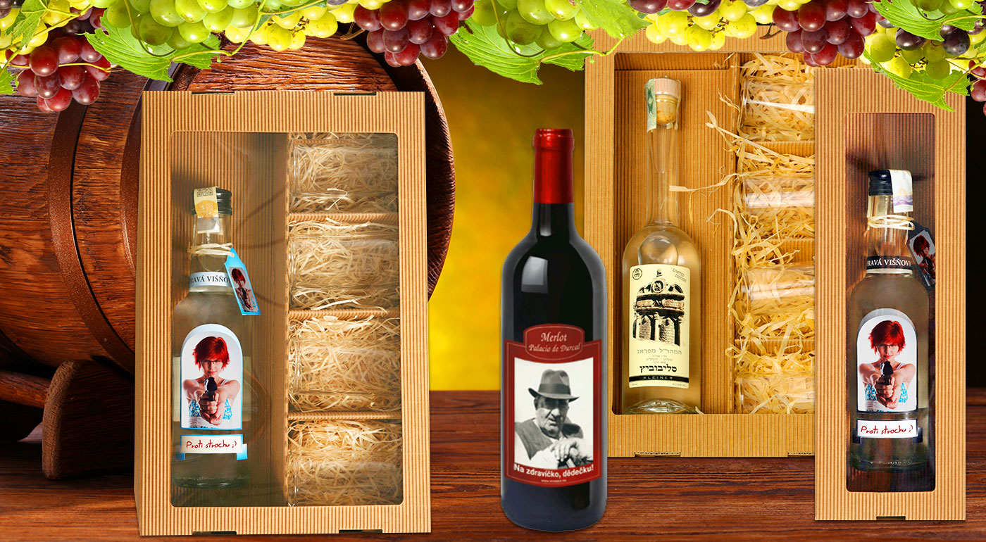 Víno alebo višňovica s vlastnou potlačou