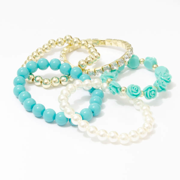 Perlový náramok s ružičkami - modrá farba