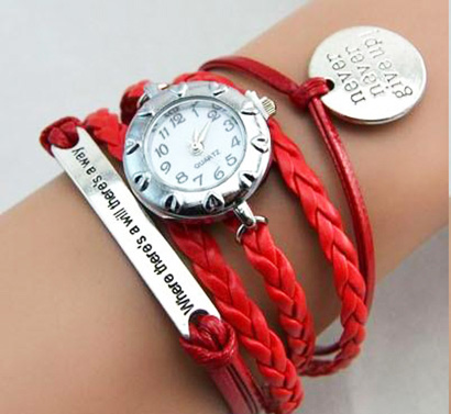 Infinity náramkové hodinky, červené Never give up