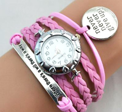 Infinity náramkové hodinky, ružové Never give up