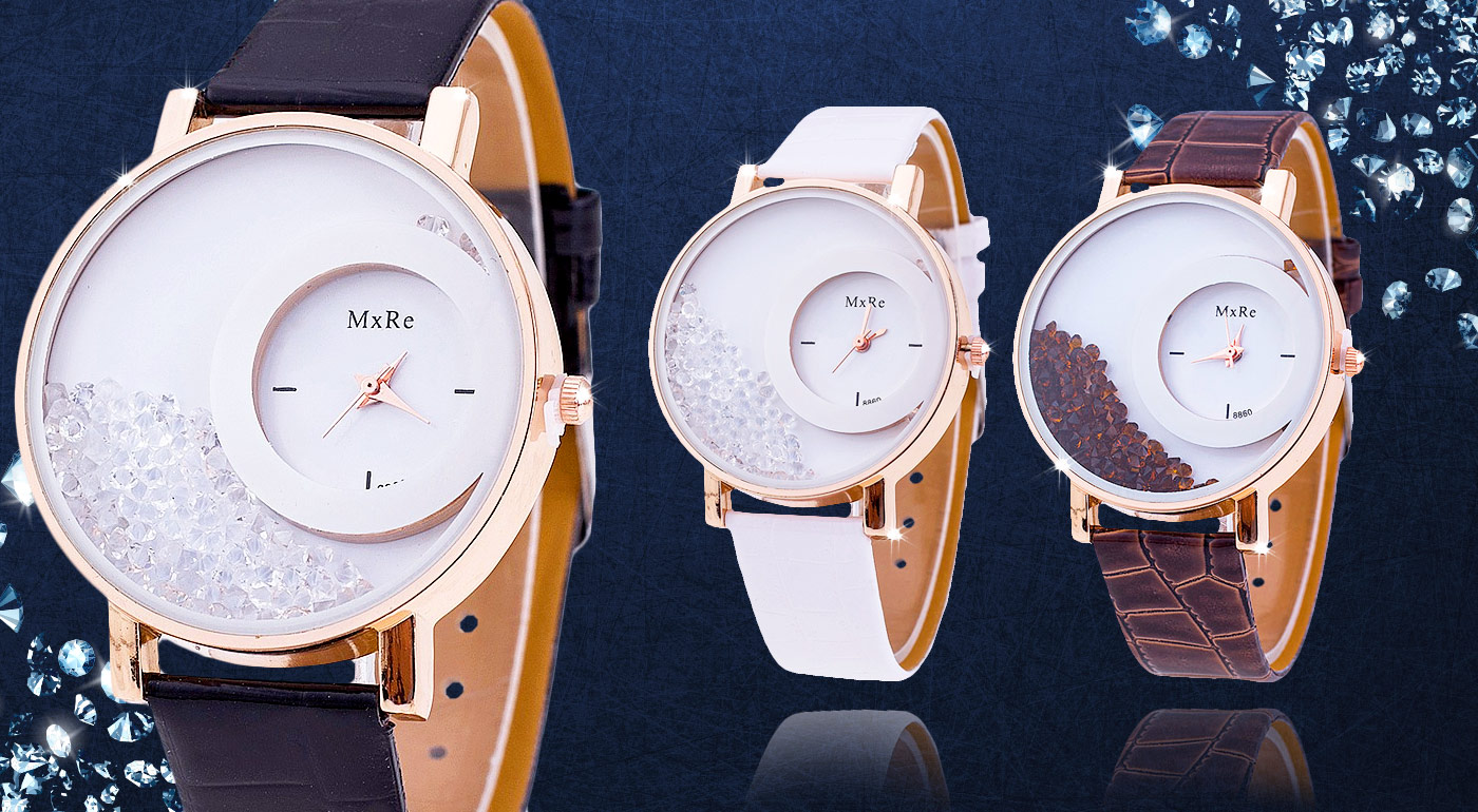 Dámske hodinky s presýpacími kryštálmi