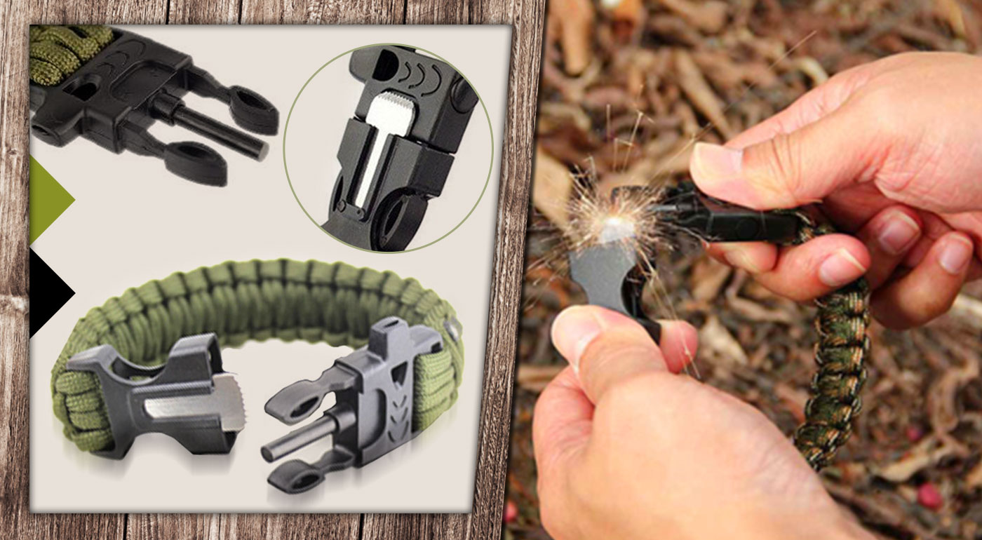 Náramok prežitia s lanom, píšťalkou a kresadlom