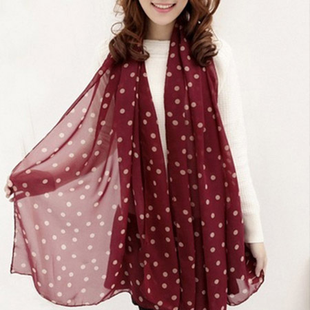 Dámska bodkovaná šatka - bordová