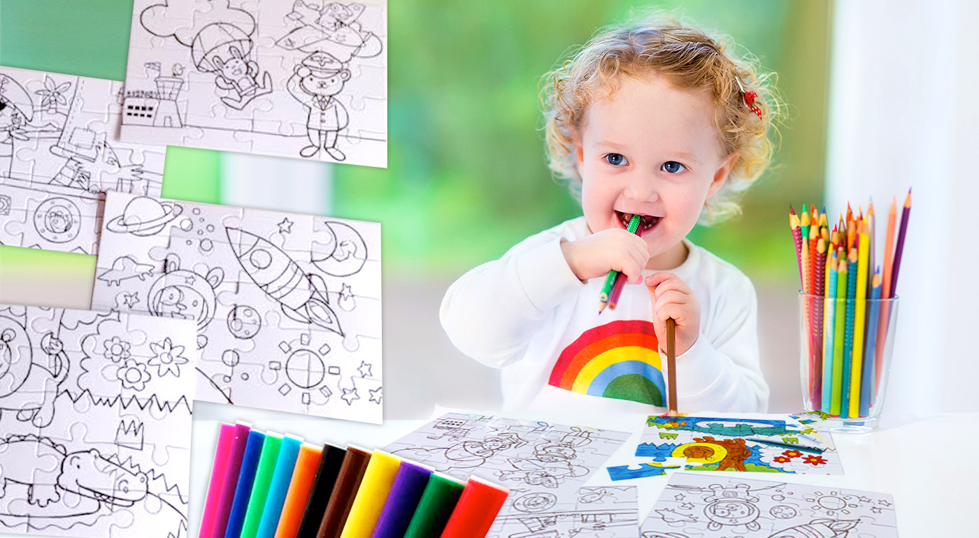 Detské puzzle na vyfarbenie s fixkami