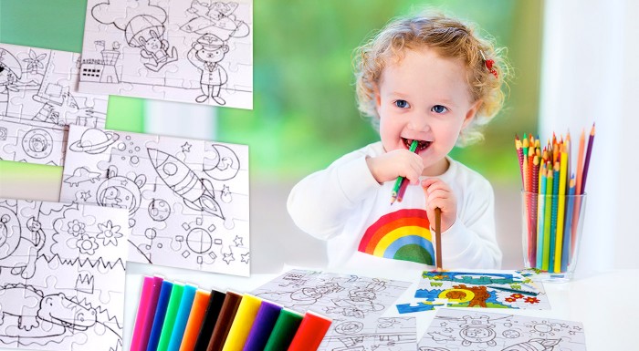 Detské puzzle na vyfarbenie s fixkami