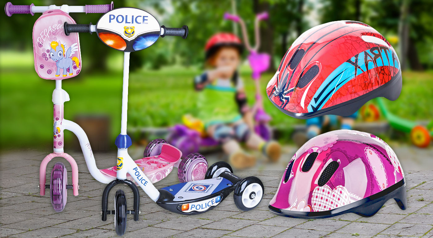 Detská prilba a detská kolobežka