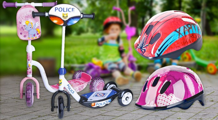 Detská prilba a detská kolobežka