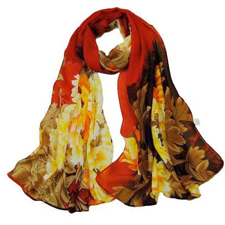 Dámska elegantná hodvábna šatka - červené kvety