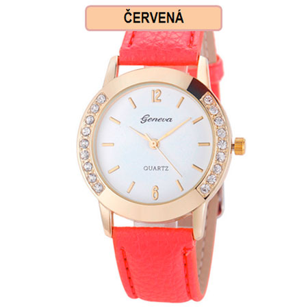 Dámske hodinky Geneva Diamond - červená farba
