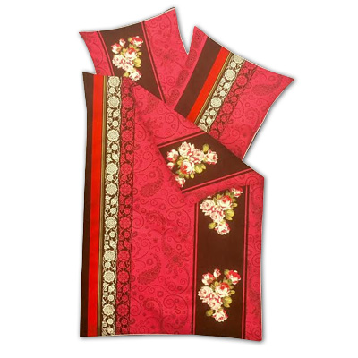 Model B - Dvojdielne obliečky z mikrofázy - červené ornamenty, vankúš 80 cm x 80 cm, perina 135 x 200 cm