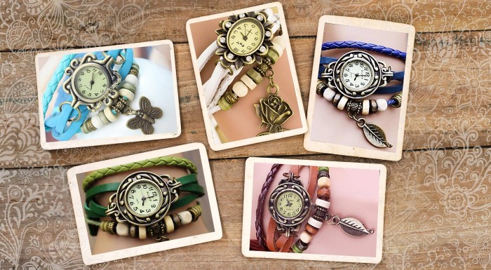 Retro dámske hodinky s ozdobným remienkom