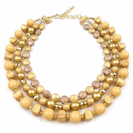 Náhrdelník trojradový s korálikmi - zlatá farba