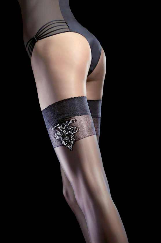 Vzorované samodržiace pančuchy Fiore Electra 20 DEN - farba čierna - veľkosť S-2