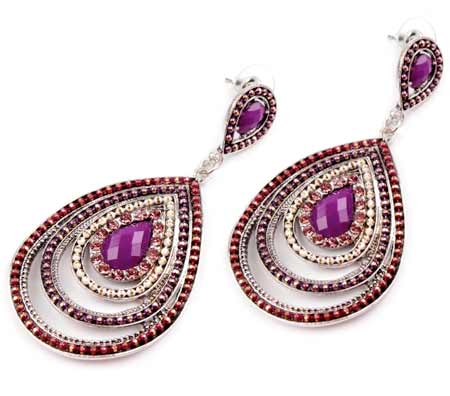 Náušnice kovové kvapky - farba fialová