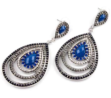 Náušnice kovové kvapky - farba modrá