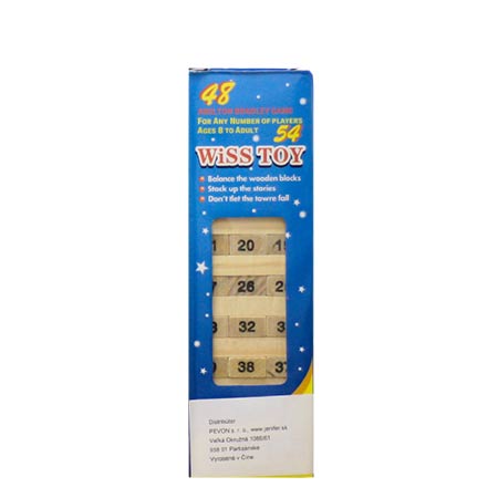Spoločenská hra Jenga- drevená s číslami, malá veľkosť