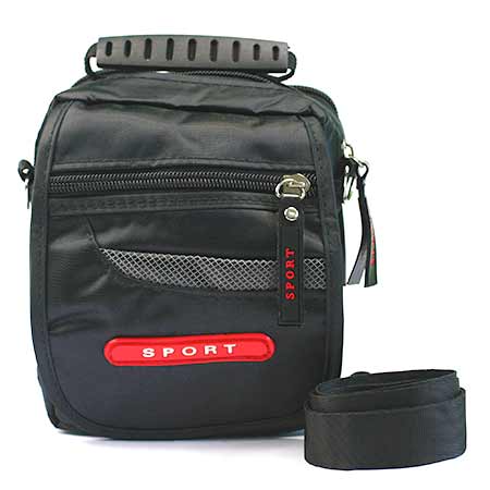 Malá pánska taška - farba čierna s červeným štítkom