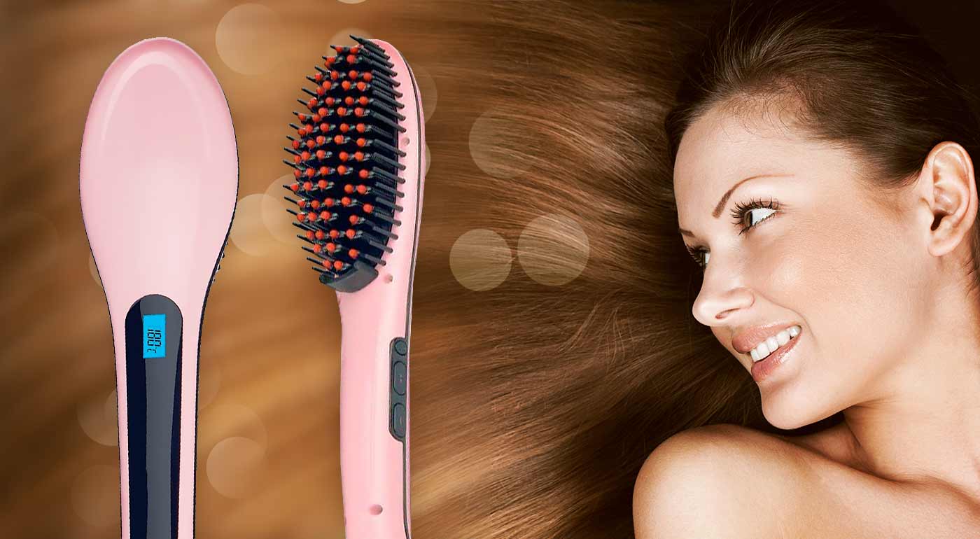 Digitálna keramická žehlička s kefou na vlasy