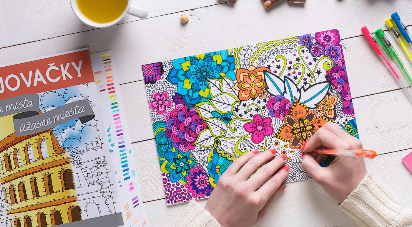 Antistresové omaľovánky a spojovačky pre dospelých