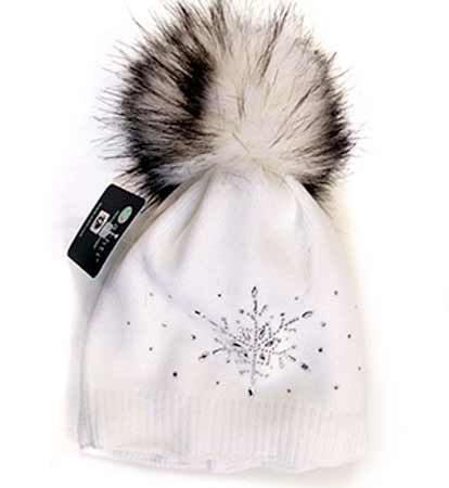 Čiapka s krištálmi v tvare vločky - biela