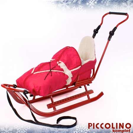 Kovové sánky s fusakom z ovčieho rúna - farba: červená