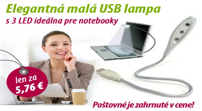 Elegantná malá USB lampa  s 3 LED ideálna pre note
