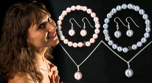 3 dielna elegantná perlová sada šperkov: náušnice,